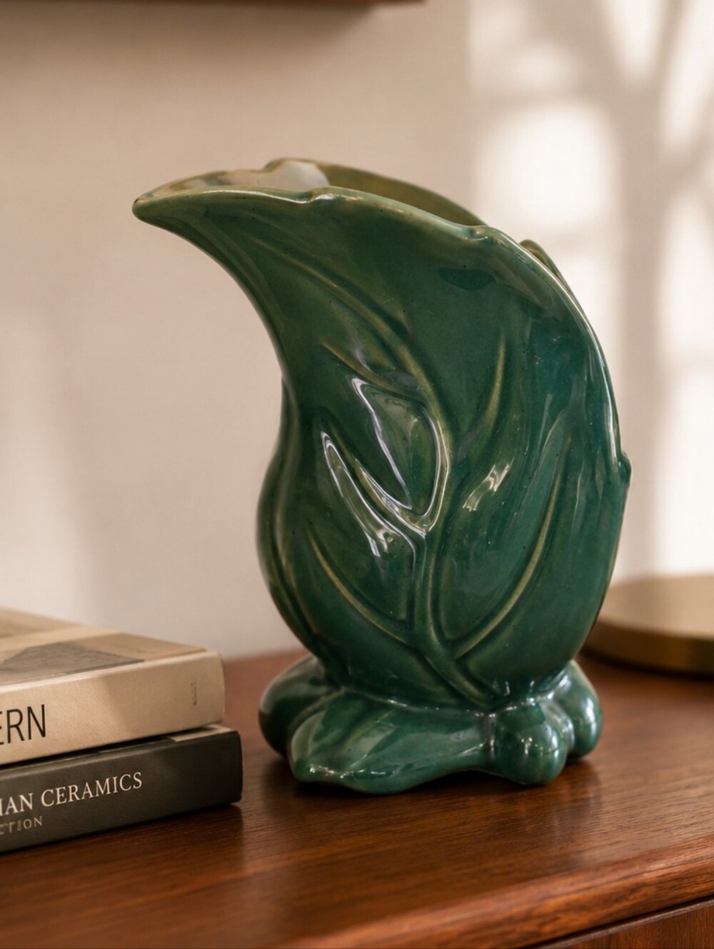 Vintage Green Leaf Vase Beauceware Canada MCM Pottery 317